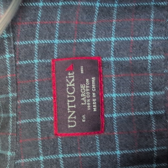 Untuckit 100% Cotton Blue Plaid Button Down Flannel Shirt - Men's Large - Picture 3 of 5